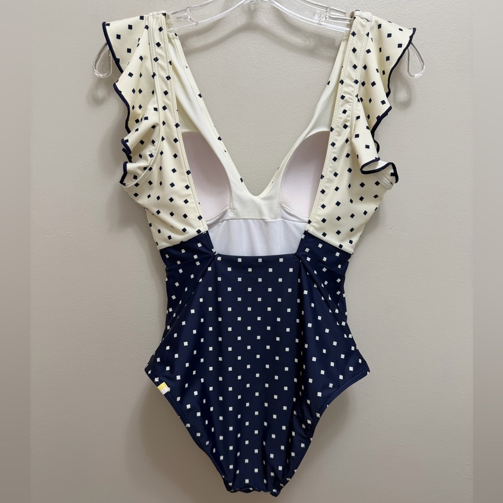 Summersalt The Ruffle Backflip One Piece Swimsuit Square Dot Blue Ivory Size 4 - Picture 4 of 12